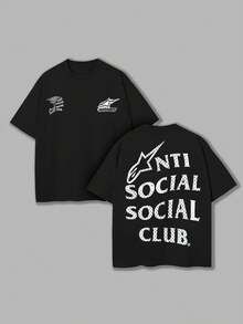 100% Cotton Double-Sided Printed T-Shirts, Social Club Prints, Essential For Easy Wearing In Summer, Micro-Elastic, Breathable, Outdoor Holiday Sports, Gifts For Racing And Beer Lovers. - 黑色 - 查看 1