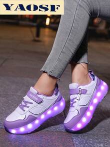 YAOSF 儿童/青少年轮滑鞋 - 升级版，稳定性更强，可拆卸二合一运动鞋，街头酷炫轮滑鞋，户外运动夜光鞋，亲子鞋，新款直排轮滑鞋，夜间发光鞋，USB充电轮滑鞋，LED发光轮滑鞋，带夜光鞋底的运动鞋，男女童/学生户外运动轮滑鞋，高端儿童节日礼物