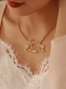 1pc Customized Double-Layer Name & Heart Necklace, Personalized Crown Name Necklace With Birthstone, Couples Nameplate Necklace Gift, Valentine's Day Gift, Christmas Gift - Silver+Style 8 - View 3