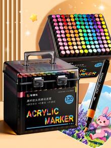 一套包含 12/24/36/48/60/80/120 色软头丙烯马克笔，适合艺术家和学生使用，是绘画、素描、着色、DIY 手工艺品和在画布、木头、石头、织物和其他材料上进行速写的理想选择（随机发送两种笔型）。 - 彩色 - 查看 9
