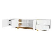 TV Unit 190 Cm, 3 Doors, 2 Drawers, White With Gold And Wood-Effect Finishes - White - View 10