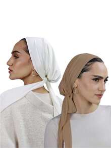 2PCS/Set Women's Solid Color Headscarf, Soft And Skin-Friendly, With A Simple Style That Matches Various Outfits, Showing Elegance. Suitable For: Daily Sun Protection, Going-Out Matching, Travel Shooting. - Multicolor - View 7