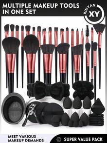 51PCS Makeup Tools Set Including:25PCS Makeup Brush Set+6PCS Makeup Sponges+3PCS Mini Makeup Sponges+6PCS Triangle Powder Puffs+3PCS Mini Air Cushion Powder Puffs+1pc Hairband+2PCS Hand Bowl Strap+1pc Makeup Brush Cleaning Tools+3PCS Circular Powder Puffs+1pc Eyelash Curler - Black - View 12