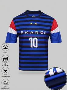 SURUIDA France World Cup Soccer Jersey For Teen Boys & Men, Round Neck Comfortable Sports Top, #10 Star Player Fall - Blue - View 1