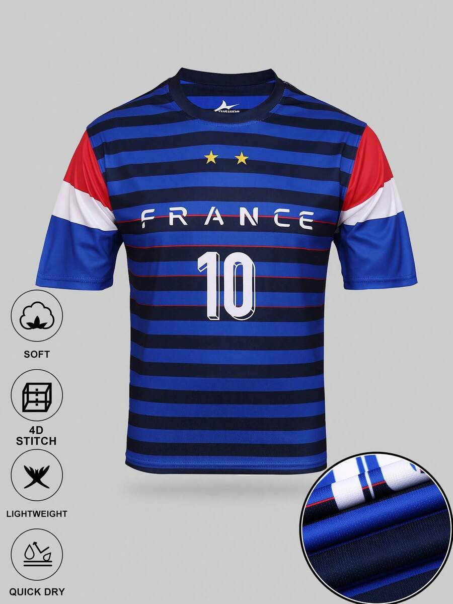 SURUIDA France World Cup Soccer Jersey For Teen Boys & Men, Round Neck Comfortable Sports Top, #10 Star Player Fall - Blue - View 1