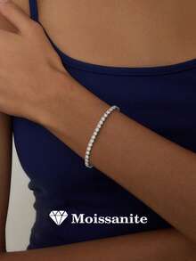 925 Sterling Silver Men's Tennis Moissanite Bracelet, 3.0mm Moissanite Inlaid, Full Moissanite Bracelet, Sparkling Bracelet, Jewelry Gift, Hip-Hop Bracelet, Wedding Engagement, Fashion Party Jewelry, High-End Jewelry Gift, Gemstone Jewelry, Love Gift, Birthday, Wedding, Anniversary - 3.0mm/0.118inch - View 9