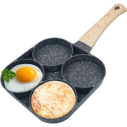 1pc Non-Stick Egg Pan, Suitable For Making Fried Eggs, Dumplings And Burger Patties, With 4 Compartments, Suitable For Breakfast And Induction Cooktop Use