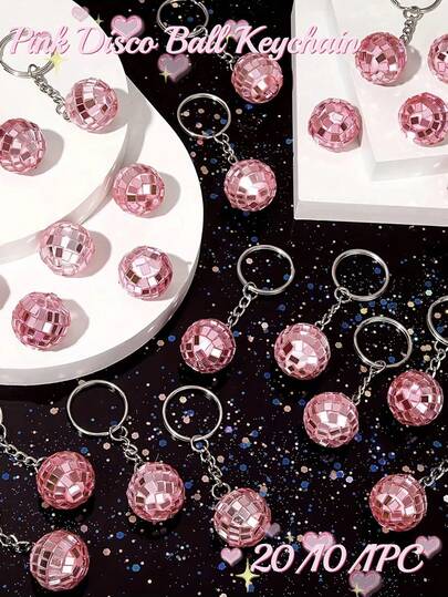20/10/1pc Pink Disco Ball Keychain, Wholesale Disco Ball Keychain, Mini Pink Disco Ball Keychain Party Favors Decor