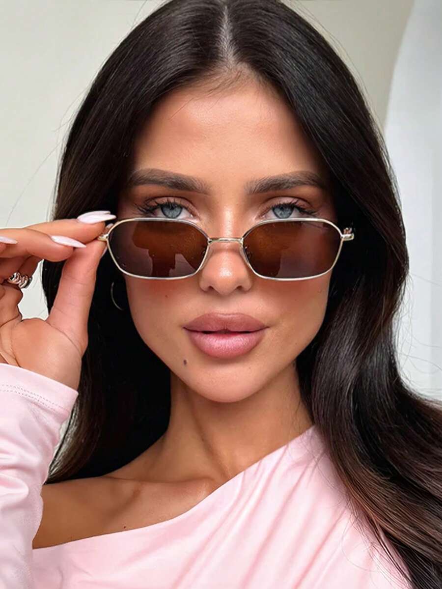 1pc Asymmetrical Polygon Small Frame Vintage Personalized Fashion Glasses, Multifunctional Y2K Geometric Pattern Women's Glasses, Suitable For Travel, Vacation, Beach Accessories