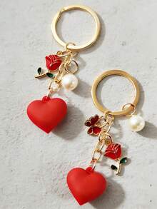 1pc Heart-Shaped Rose Flower Keychain, Couples Gift, Keyring, Bag/Backpack Charm, Car Pendant, Suitable For Women, Valentine's Day, Birthday, Wedding Gift - Multicolor - View 10