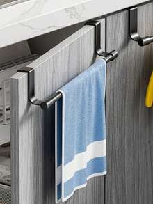 1pc Kitchen Cabinet Door Towel Rack, Dishcloth Holder, Bathroom Towel Bar, Wall Mounted Storage Rack - Black - View 4