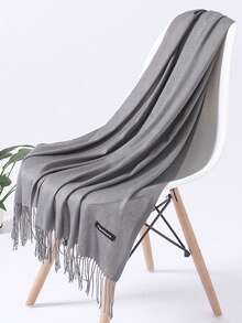 1件190*70厘米女士黑色户外经典轻薄流苏纯色防风斗篷，时尚男女通用薄围巾，适合空调房使用，超大保暖围巾，可搭配连衣裙