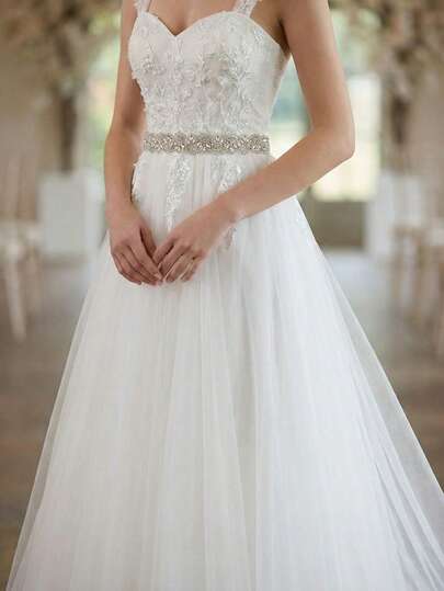 1 pieza Cinturón de novia de lujo con forma de concha de cristal, cinturón de boda brillante de cristal con cinta de tul transparente, adecuado para novia, dama de honor, vestido de noche