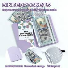 1pc Budget Challenge Workbook - 100 Envelope Budget Challenge Binder With Cash Envelopes, Notebook, Budget Planner, Savings Tracker, New Year Gift - Multicolor - View 6