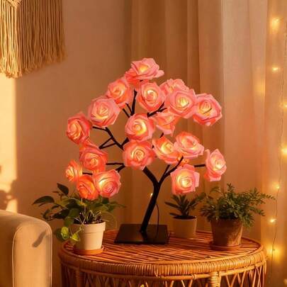 Integrated Set, Artificial Rose Tree Lamp, Lighting Artificial Flowers, Wedding Decoration Props, A Surprise Gift For Your Girlfriend, Romantic Bedroom Night Light, Realistic Artificial Rose Bouquet, Suitable For Weddings, Birthdays, Etc.