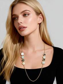 1pc Fashion Elegant Enamel Multicolor Letter Long Necklace Suitable For Women Daily Wear LADYCOCO New Style - Multicolor - View 1