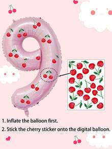 2个40英寸粉色0-9数字气球+樱桃贴纸，适合生日派对、樱桃主题、家居装饰 - 彩色 - 查看 6
