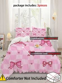 2/3pcs Red And Black Contrast Pattern T Duvet Cover Set (1* Duvet Cover + 1/2 * Pillowcase, Coreless) ,Sweet And Cool Style Polyester Fiber Bedding Set,Soft Comfortable Duvet Cover, For Bedroom, Guest Room - Multicolor - View 2