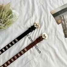 Fashionable Minimalist Leather Belt, No Buckle Needed, Black, Versatile For Jeans, Slim Design - New Style Ladies Fashion Belts - View 6