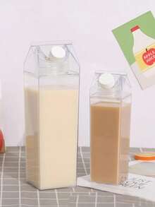 1 pieza Botella de agua cuadrada transparente | Recipiente reutilizable y portátil para leche y bebidas | Apto para leche, café, jugo y bebidas | Adecuado para actividades al aire libre, senderismo y salidas - Multicolor - Ver 3
