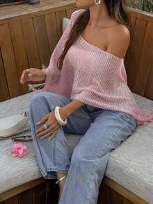 Women's Casual Beach Vacation Asymmetric Hem Tassel Trim Cover Up Top - Pink - View 9