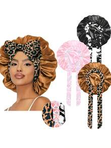 1/2/3/4 件装 女士弹力缎面睡帽/化妆帽/日常发帽，缎面帽（随机印花图案） - 多色3pcs - 查看 17