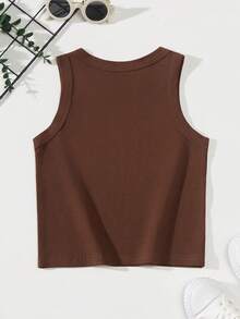 1 pieza Chaleco de algodón puro de unicolor para niños, camiseta interior cómoda para niños, adecuada para todas las estaciones, apta para uso en interiores y exteriores - Café integral - Ver 7