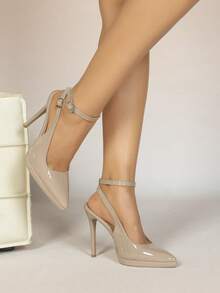 2026夏季新款女士尖头性感高跟凉鞋，厚底露趾 - 杏色 - 查看 4