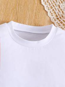 1pc Newborn Baby Boys/Girls Casual Cute Retro Style Round Neck Short Sleeve Soft & Comfortable White T-Shirt Top, Suitable For Outdoor Activities, Social Gatherings, Weekend Play, Spring/Summer - White - View 5