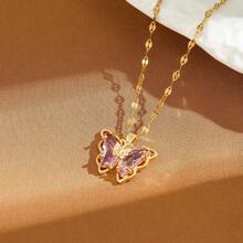 1 PC Butterfly Pendant Necklace / Women's Dangle Clavicle Chain / Fashion Exquisite Best-Selling Neckwear / Daily Office Versatile Accessory |   Perfect For Beach Vacation, Concert Night, Shopping Trip And Holiday Looks - 金色 - 查看 4