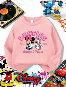1pc Disney Minnie Mouse & Her Bestie Daisy Duck Retro "Besties" Est. 1996 Graphic Tween Girls Vintage Sweatshirt - Comfortable & Daily, Easy To Care, Ideal For Back-To-School, Weekend Hangouts And Nostalgic Disney Lovers - Hồng - Xem 4