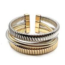 1 قطعة أساور عصرية بتصميم هندسي متعدد الطبقات ملفوفة بخطوط، أساور على شكل عظام الثعبان مفتوحة، مناسبة للارتداء اليومي والحفلات والتجمعات