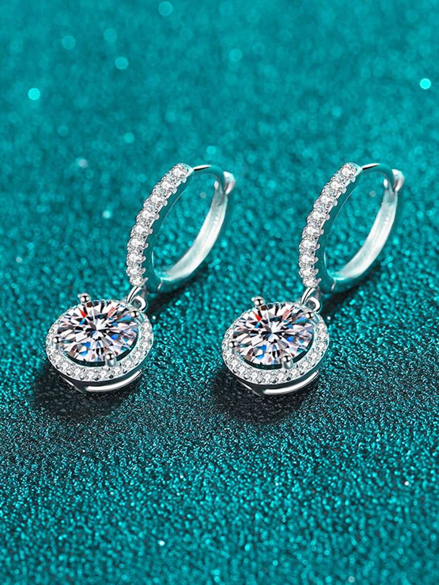 1 Pair Fashion Cubic Zirconia Waterdrop Earrings, Women's Wedding Engagement Anniversary Party Jewelry Valentine's Day Gift - Silver - View 1