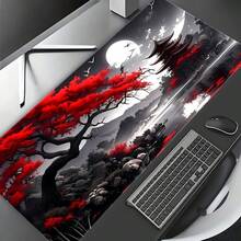 1 Tấm lót bàn phím chơi game cỡ lớn, thảm lót bàn phím laptop, thảm trải bàn - Họa tiết Ukiyo-E, Thảm lót chuột chơi game hình trăng đỏ và hoa anh đào Nhật Bản | Được làm từ sợi polyester, với thiết kế hoạt hình lá phong đỏ rực rỡ mô tả một phong cảnh yên bình với chùa Nhật Bản và trăng tròn. Đồ dùng văn phòng, đồ dùng văn phòng, trang trí văn phòng. - Nhiều màu - Xem 3