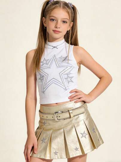 1pc Y2K Champagne Color Star Studded Waist Belt, Versatile Girl/Girls/Teens Casual Belt, Simple & Fashionable, Suitable For Dresses, Pants, Sweaters, Daily, School, Work, Date, Holiday, Birthday Gift