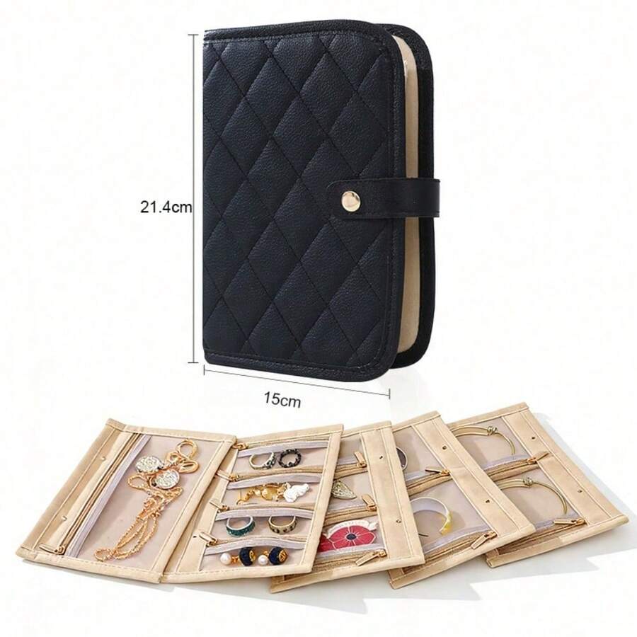 Jewelry Storage Bag – Travel-Friendly, Dust-Proof Pouch For Earrings, Bracelets, Bangles, And Rings; High-Capacity Jewelry Organizer - Black - View 1