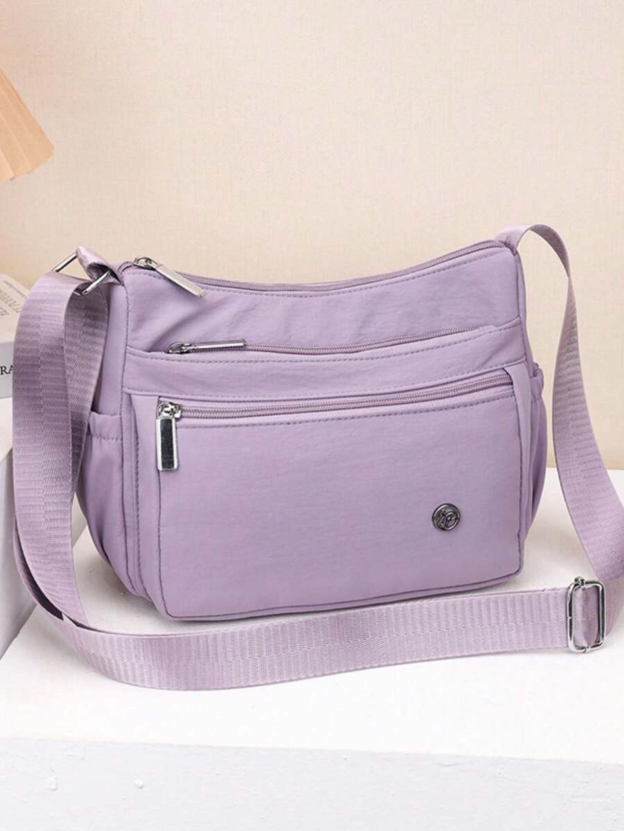 1个纯色尼龙面料拉链多隔层背包，适合携带手机、纸巾和其他日常必需品，时尚休闲男士斜挎单肩包，适合通勤、散步、购物、商务出行，四季皆宜。 - 彩色 - 查看 1