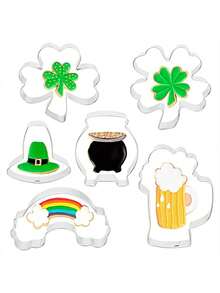 Bộ 6 khuôn cắt bánh quy chủ đề Ngày Thánh Patrick, bao gồm hình cỏ ba lá, bia, cầu vồng, dụng cụ làm bánh theo chủ đề Ireland, khuôn làm bánh quy cho tiệc tùng, dụng cụ làm bánh nhà bếp, thích hợp cho bánh quy Ngày Thánh Patrick, fondant, và các dịp lễ hội khác. - Nhiều màu - Xem 13