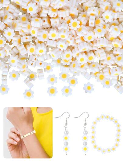 Cuentas de arcilla polimérica, pequeñas cuentas de arcilla polimérica con margaritas para hacer joyas, pulseras DIY, collares, aretes, colgantes, encantos para teléfonos móviles, llaveros y accesorios para bolsos