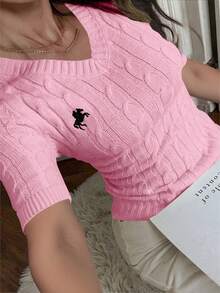 女士针织短袖T恤，休闲优雅百搭修身，适合夏季、秋季、冬季、商务、通勤、度假