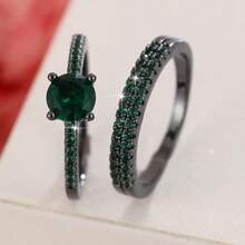 女士两件套铜戒指，优雅复古新娘叠戴戒指，镶嵌闪亮锆石，日常/婚礼首饰，情人节礼物 - 婚禮對戒10 - 查看 40