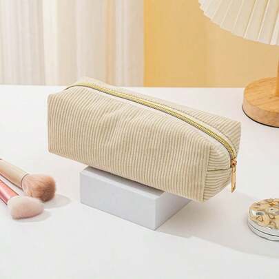 1pc Corduroy Pencil Case, Large Capacity Soft Zipper Pencil Pouch, Makeup Bag, School & Office Desk Stationery Storage Bag, Creative Gift, Suitable For Thanksgiving, Christmas, Birthday, Halloween Decor, Back To School, Pencil Case, Backpack