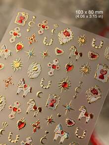 Retro Embossed Nail Art Stickers Sun Heart Flower Design 3D Gold Self-Adhesive Decals For Manicure Nail Supplies - Multicolor - View 6