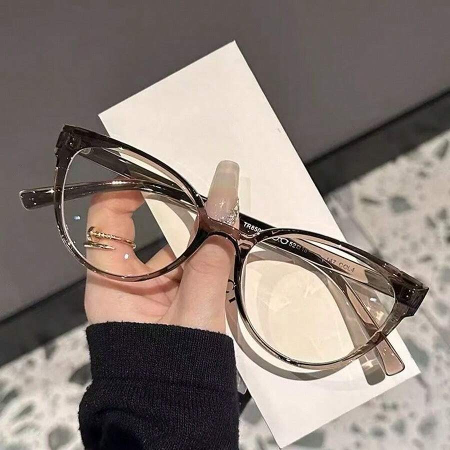 1 pieza Gafas con montura de moda para bloqueo de luz azul para mujer, adecuadas para uso diario - Marrón grisáceo - Ver 1