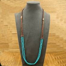 1pc Vintage Copper-Tone Western Country Style Pearl & Turquoise Long Necklace, Bohemian Accessory, Wilderness Necklace, Double-Layer Turquoise Pendant, Fashionable Women's Jewelry, Suitable For Daily Wear Or Gift - Blue - View 8