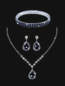 闪亮亮片女士晚宴手提包，奢华A字型派对包，优雅新款女士婚礼礼品包，配有闪亮水晶吊坠首饰套装，包括项链、耳环和手链，非常适合派对、舞会、晚宴和聚会。 - 黑色 - 查看 5