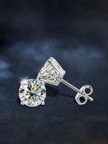 2pcs Luxury 925 Sterling Silver 0.5-1 Carat Moissanite Stud Earrings, Suitable For Women's Daily Wear, Commute, Party, Vacation, Birthday, New Year, Valentine's Day, Mother's Day, Wedding Anniversary, Engagement, Christmas Jewelry Gift - EH0147M - View 6