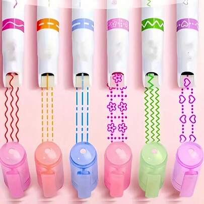 6支装绘图轮廓笔（单头），多种细线可选 - 轻巧，按压式笔帽，圆形笔杆 - 适合记笔记和标记