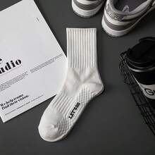 4 Pairs (2 Black, 2 White) Massage Bottom Sports Crew Socks - Black and White - View 4