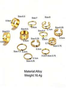 Set de 12 anillos apilables con diseño de mariposa hueca con tono dorado, diseño de moda, adecuado como regalo del Día de San Valentín, para combinar con atuendos, anillos de nudillo - Juego de 12 piezas - Ver 6